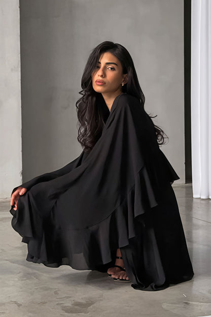 Minivestido Elegante con Capa de Volantes y Manga Media