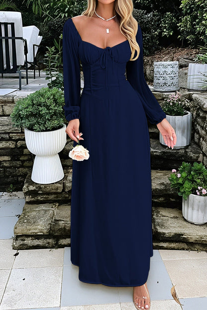 Vestido de fiesta de manga larga liso