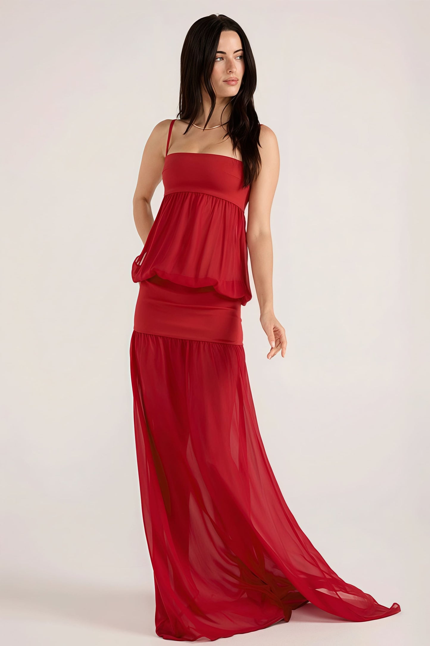 Vestido maxi cami patchwork transparente y liso sexy