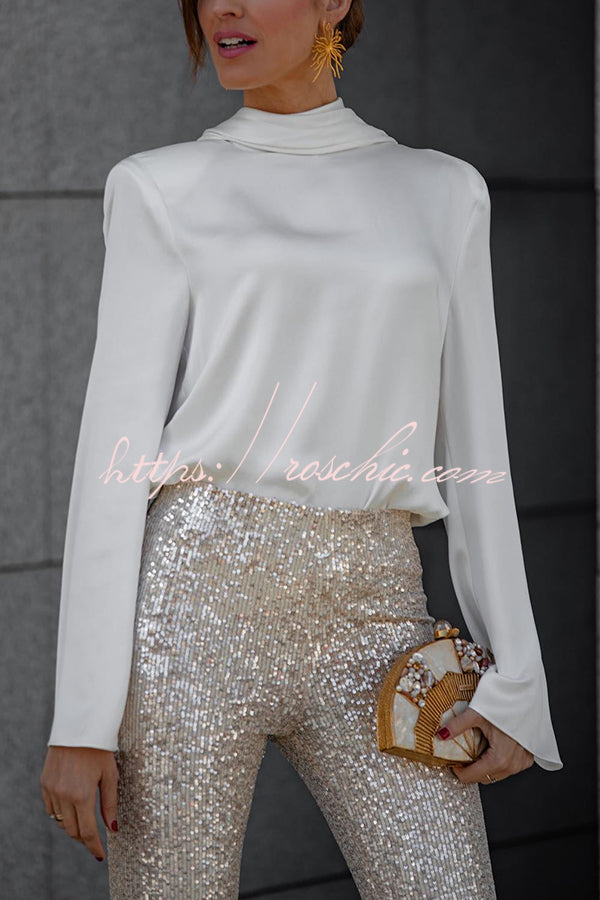 Diva Sequin High Rise Elastic Waist Flare Pants(Shipped Within 24 Hours)