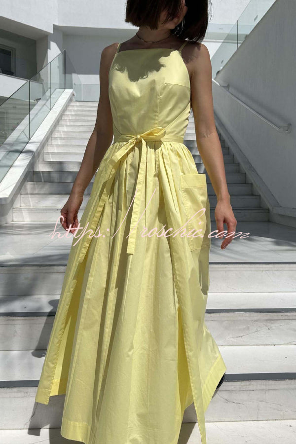 Solid Color Sleeveless Side Slit Tie-up Casual Vacation Pocket Maxi Dress