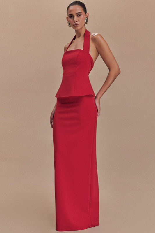 Vestido Formal Largo sin Espalda con Cuello Halter Liso