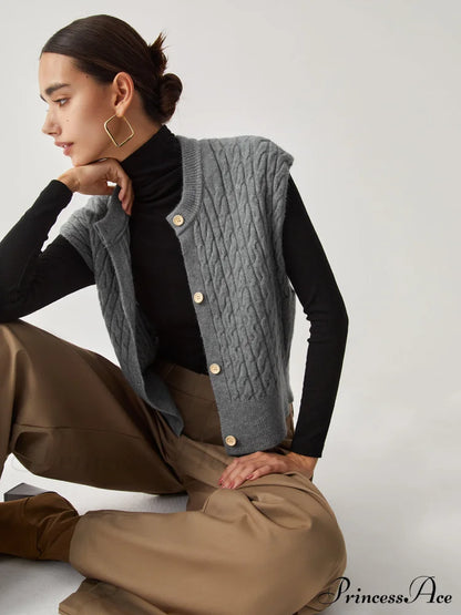 Cable Knit Graceful Button Down Vest