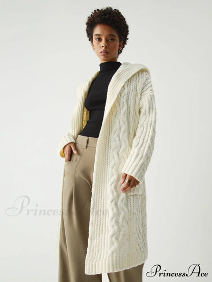 Cable Knit Graceful Hooded Longline Cardigan
