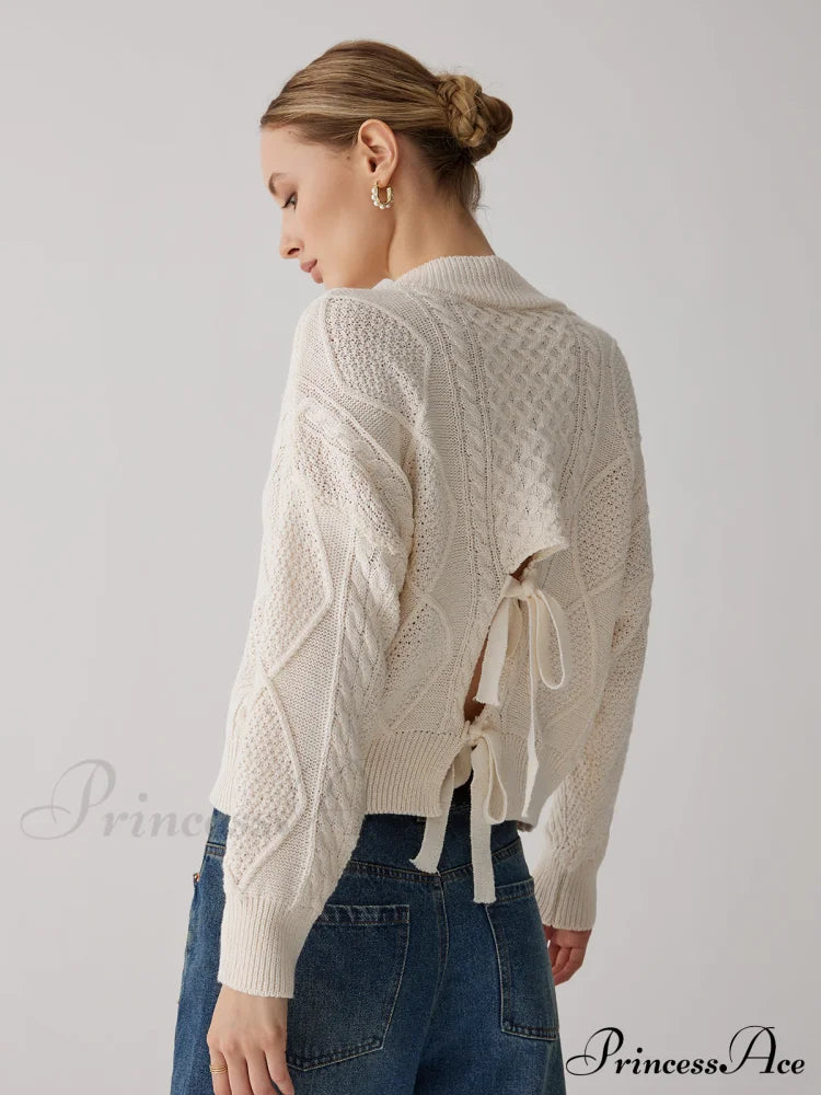 Cable Knit Graceful Tie Back Sweater