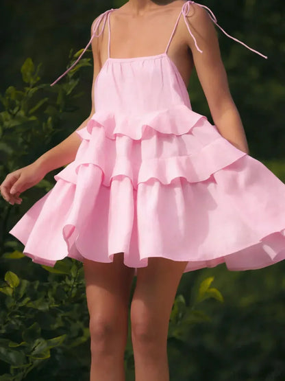 Cake Neck High-Waist Mini Dress