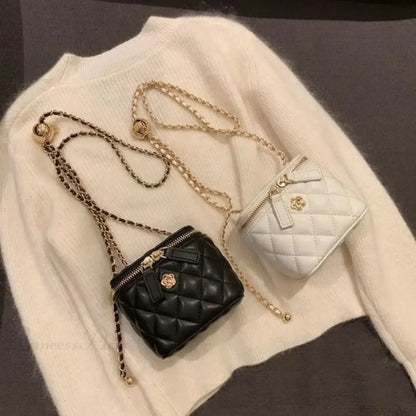 Camellia Rhombus Chain Bucket Crossbody