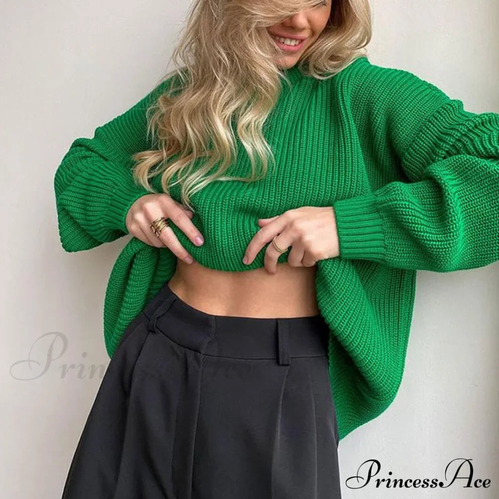 Candy Color Crewneck Trendy Pullover Sweater - Beige