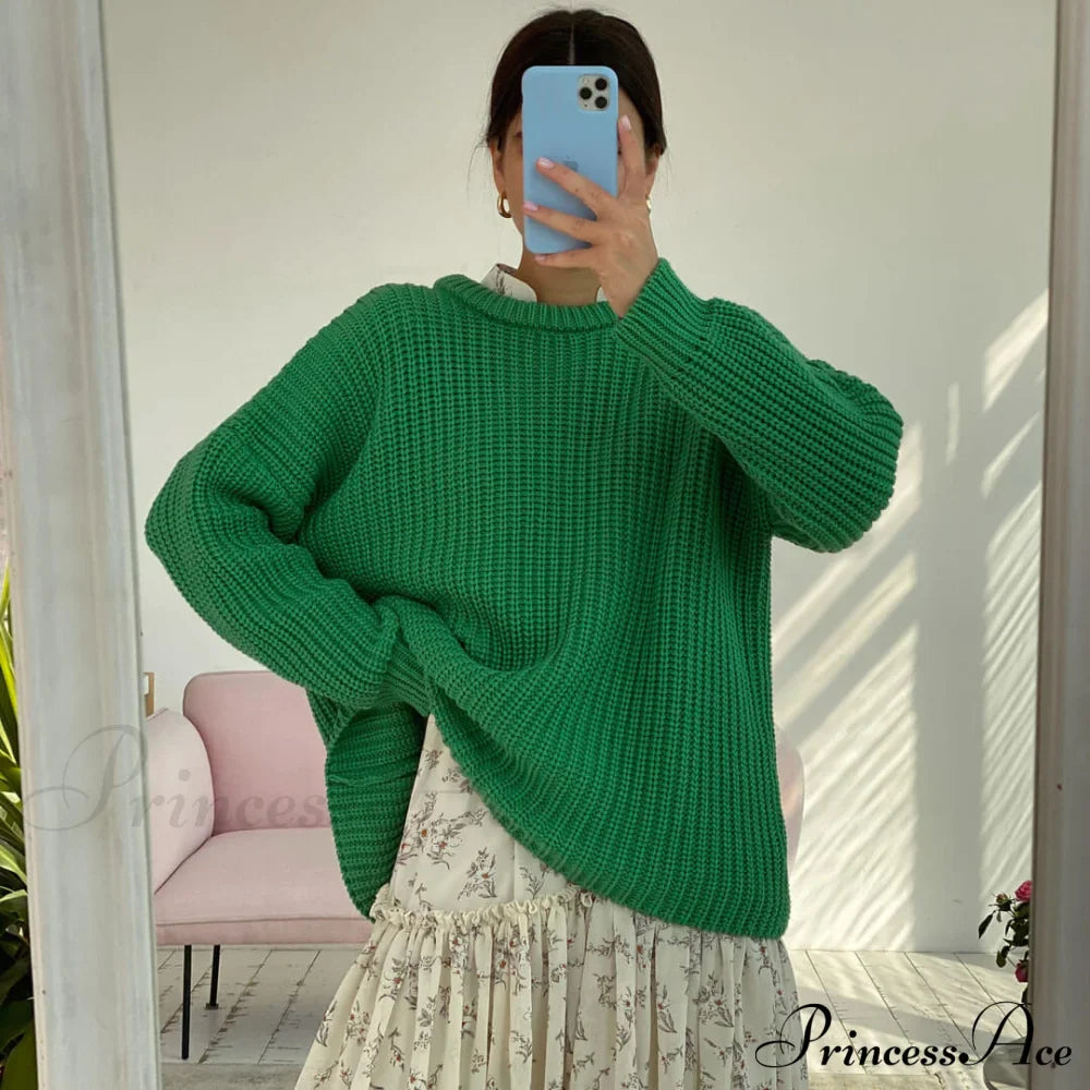Candy Color Crewneck Trendy Pullover Sweater - Beige