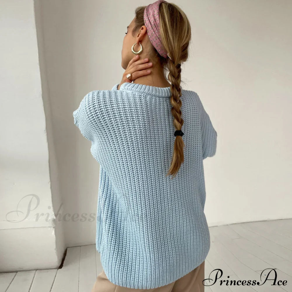 Candy Color Crewneck Trendy Pullover Sweater - Green