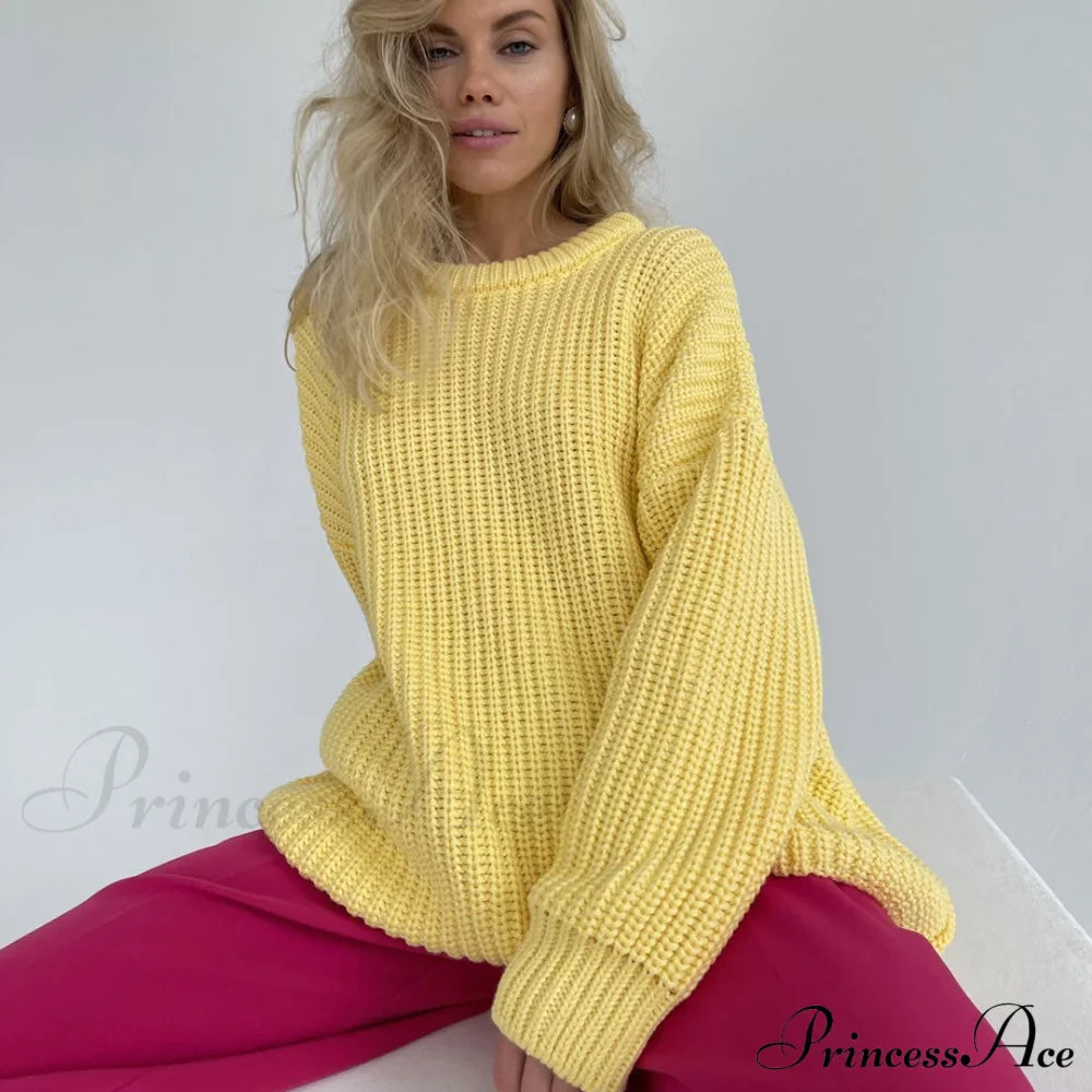 Candy Color Crewneck Trendy Pullover Sweater - Rose