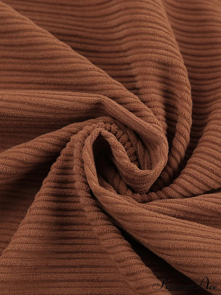 Caramel Corduroy Graceful Slit Midi Skirt