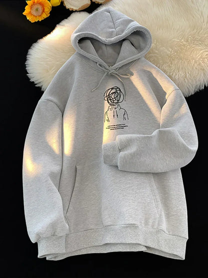 Cartoon Brainstorm Print Hip Hop Hoodie