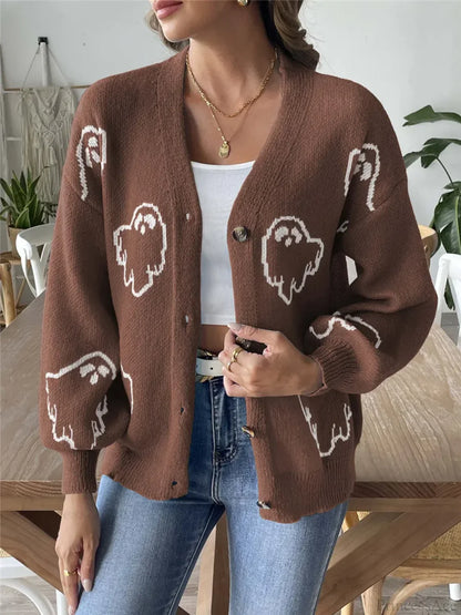 Cartoon Jacquard Halloween Button-up Cardigan