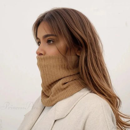 Cashmere Knit Ring Wool Neck Warmer Scarf for Women