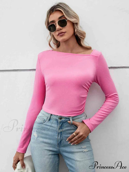 Casual Arm Neck Long Top Basic Asymmetrical T-Shirt