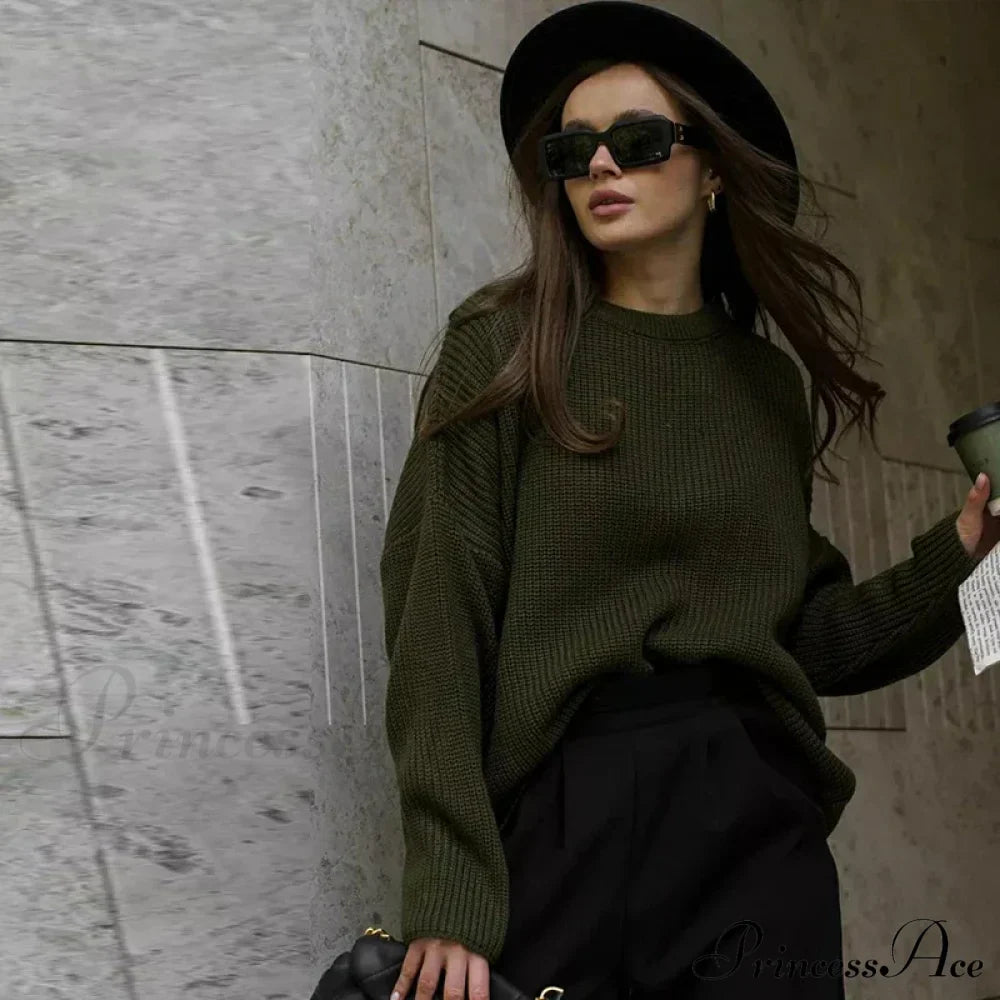 Casual Elegant Striped Cozy Oversize Autumnal Gray Fashionable Sweater
