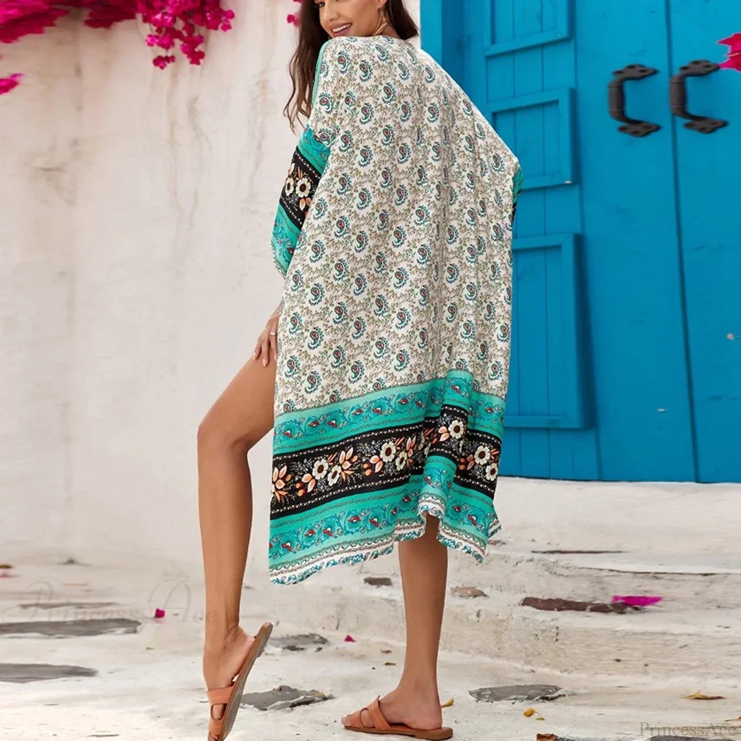Casual Ethnic Floral Print Loose Cover-Up Dress