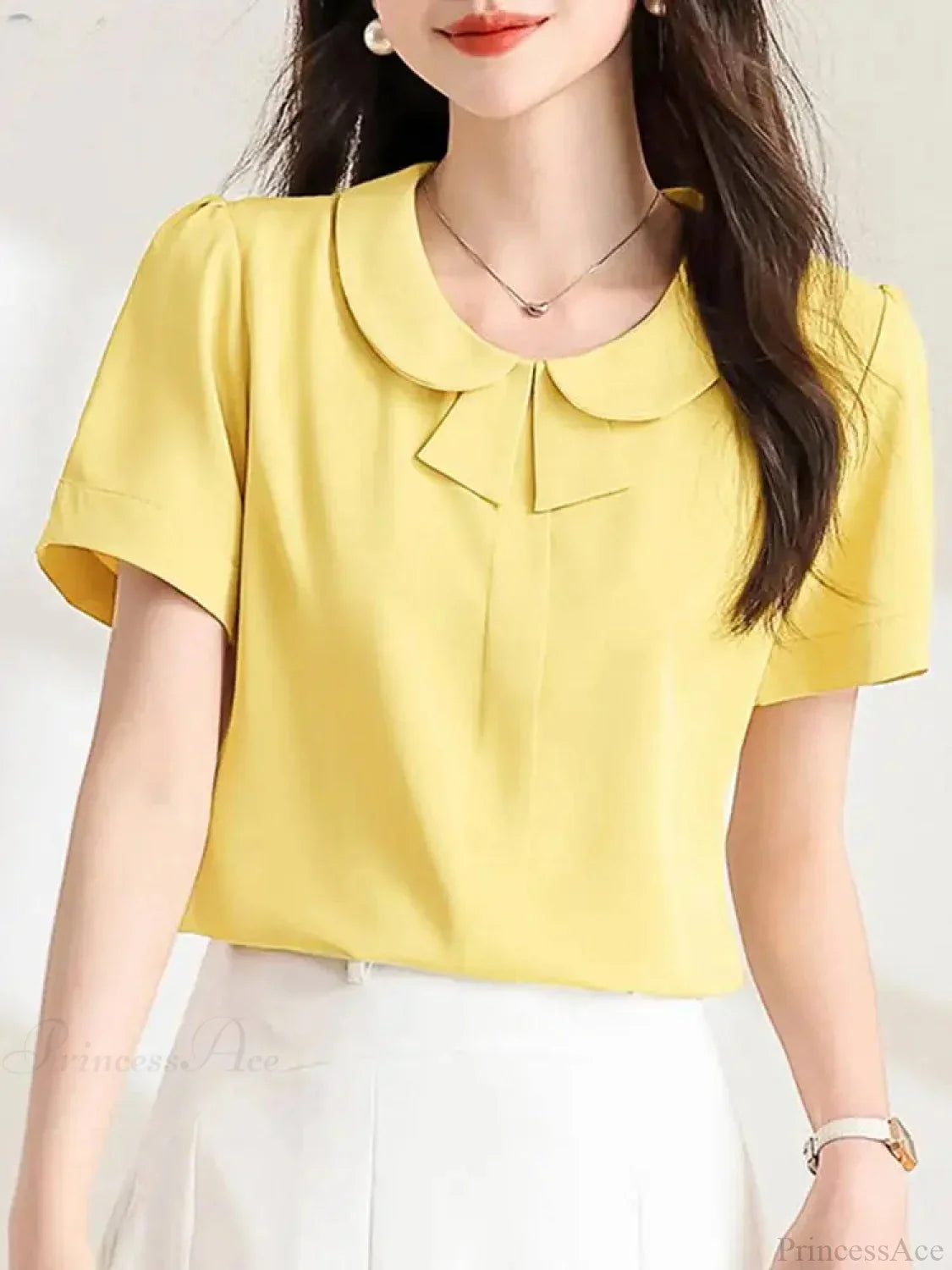 Casual Loose Lapel Solid Color Short Sleeve Blouse