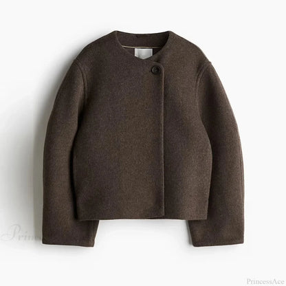Casual Round Neck Loose Woolen Overcoat