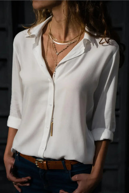Casual Solid Color Long Sleeve Button Blouse