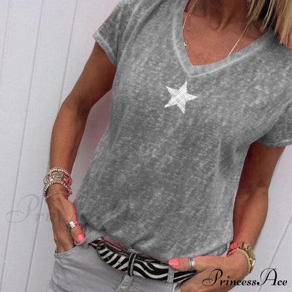 Casual Solid Color Short Sleeve V Neck T-shirt
