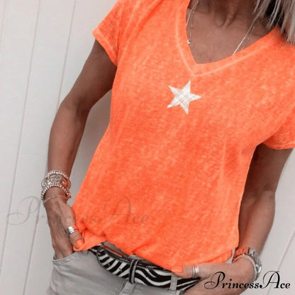 Casual Solid Color Short Sleeve V Neck T-shirt