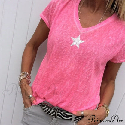 Casual Solid Color Short Sleeve V Neck T-shirt