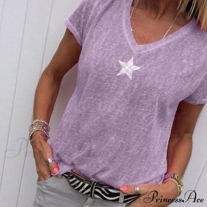 Casual Solid Color Short Sleeve V Neck T-shirt