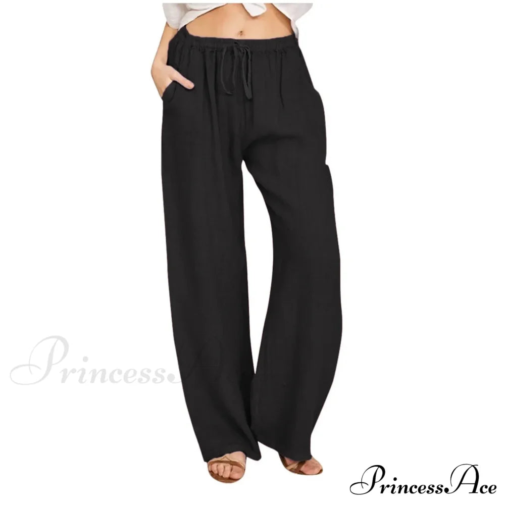 Casual Solid Drawstring Patchwork Low-Waisted Flare Spring Summer Pants