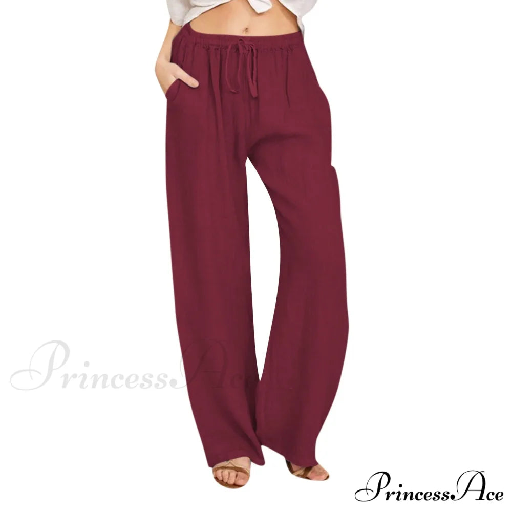 Casual Solid Drawstring Patchwork Low-Waisted Flare Spring Summer Pants
