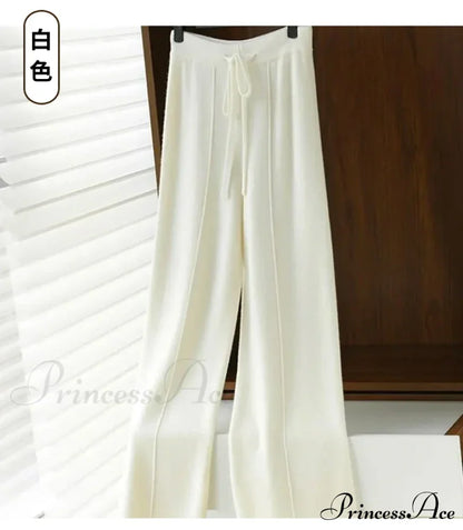 Casual Thick Knitted Elastic High Waist Loose Wide Leg Long Striped Pants