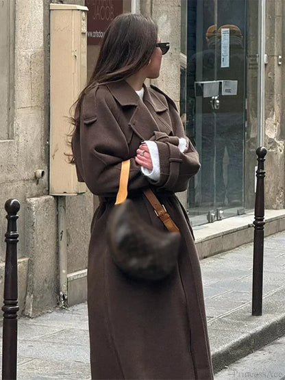 Casual Turn-Down Collar Double-Breasted Overcoat