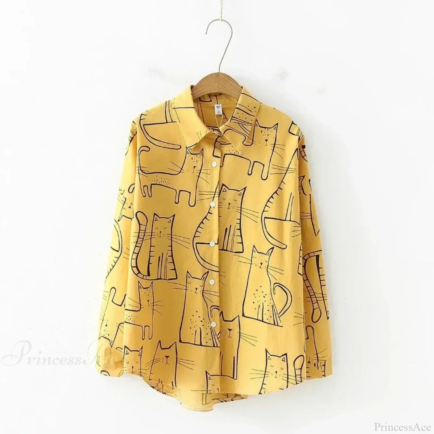 Cat Print Long Sleeve Vintage Casual Blouse