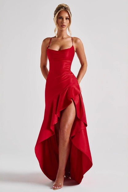 Satin Spaghetti Strap Backless Tie Elegant  Formal Dress