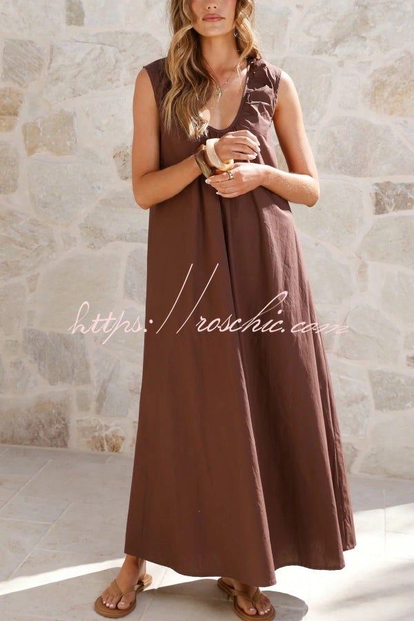 Solid Color Loose Sleeveless Casual Vacation Maxi Dress