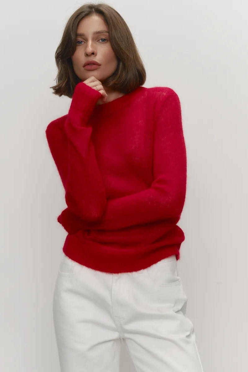 Top de punto de mohair con cuello redondo