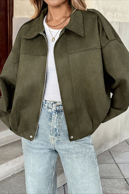 Cazadora bomber de imitación de ante con cuello de solapa