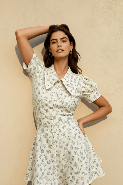 Floral Short Sleeve Peter Pan Collar Vacation Dress