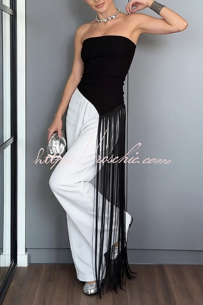 Stylish Sleeveless Off-shoulder Slim-fit Long Tassel Top