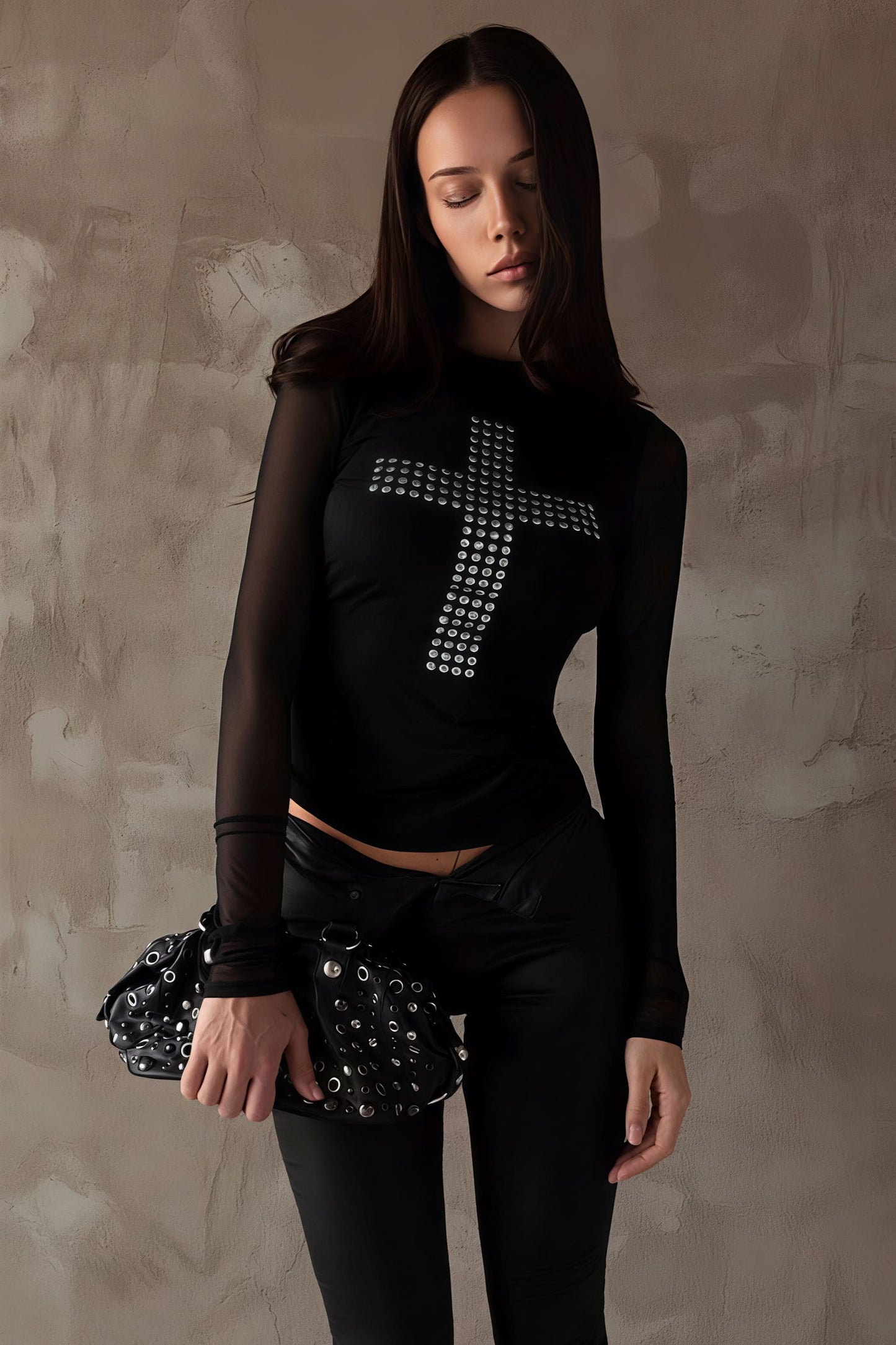Blusa de cuello redondo ajustada, sexy y con estampado de moda