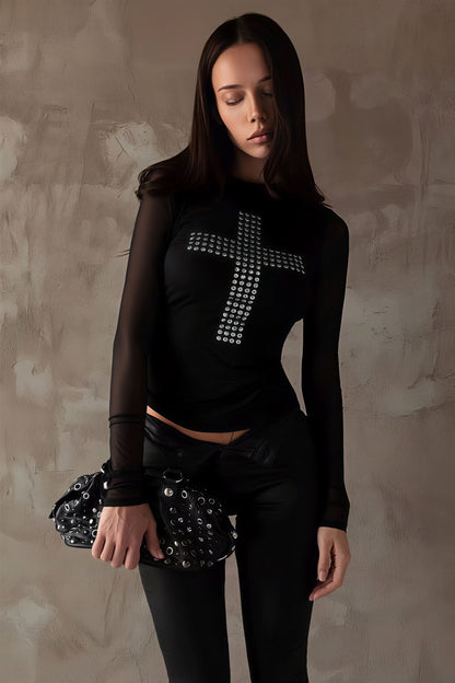 Blusa de cuello redondo ajustada, sexy y con estampado de moda