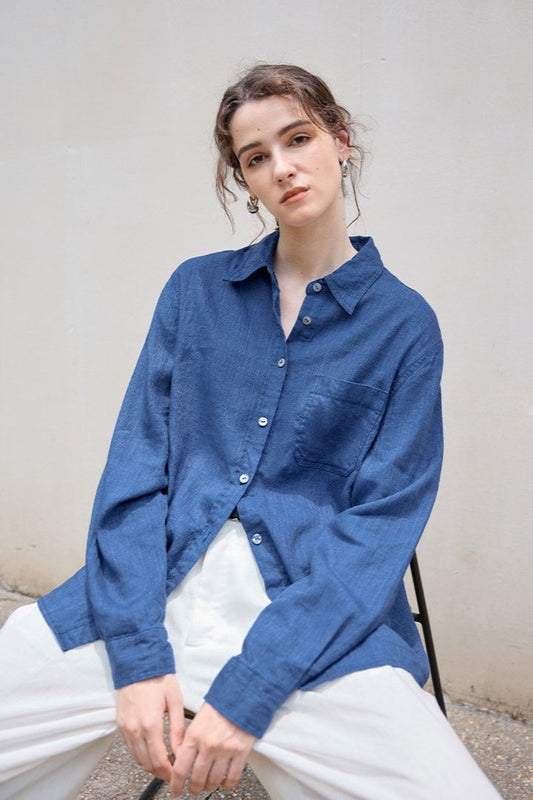 Linen Blend Single Breasted Blouse