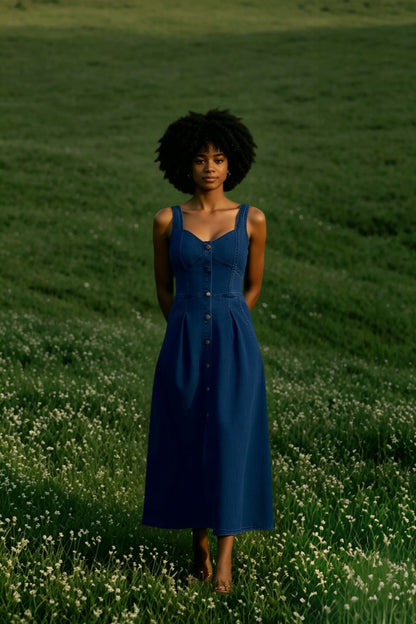 Washed Button Front Cami Denim Dress