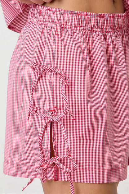 Pantalones cortos casuales con lazo y cintura elástica a rayas