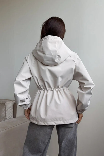 Waterproof Hooded Drawstring Loose Casual Outdoor Hiking Jacket