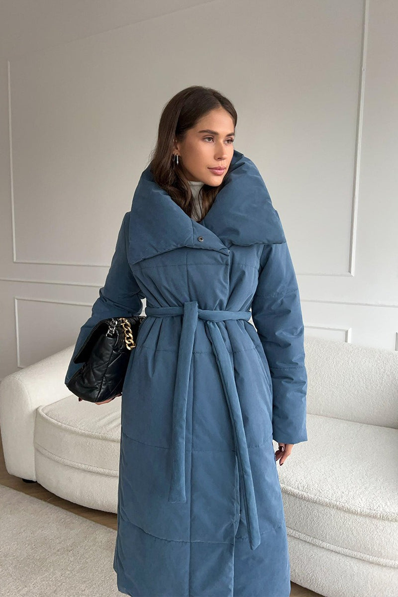 Chaqueta Puffer Larga con Cuello Alto