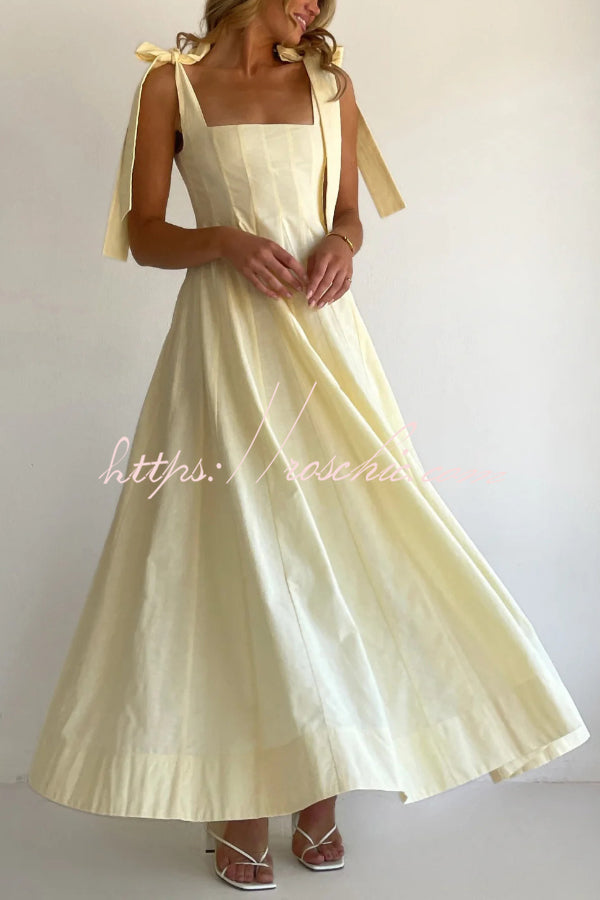 Solid Color Sleeveless Tie-up Suspender Elegant Patchwork Maxi Dress