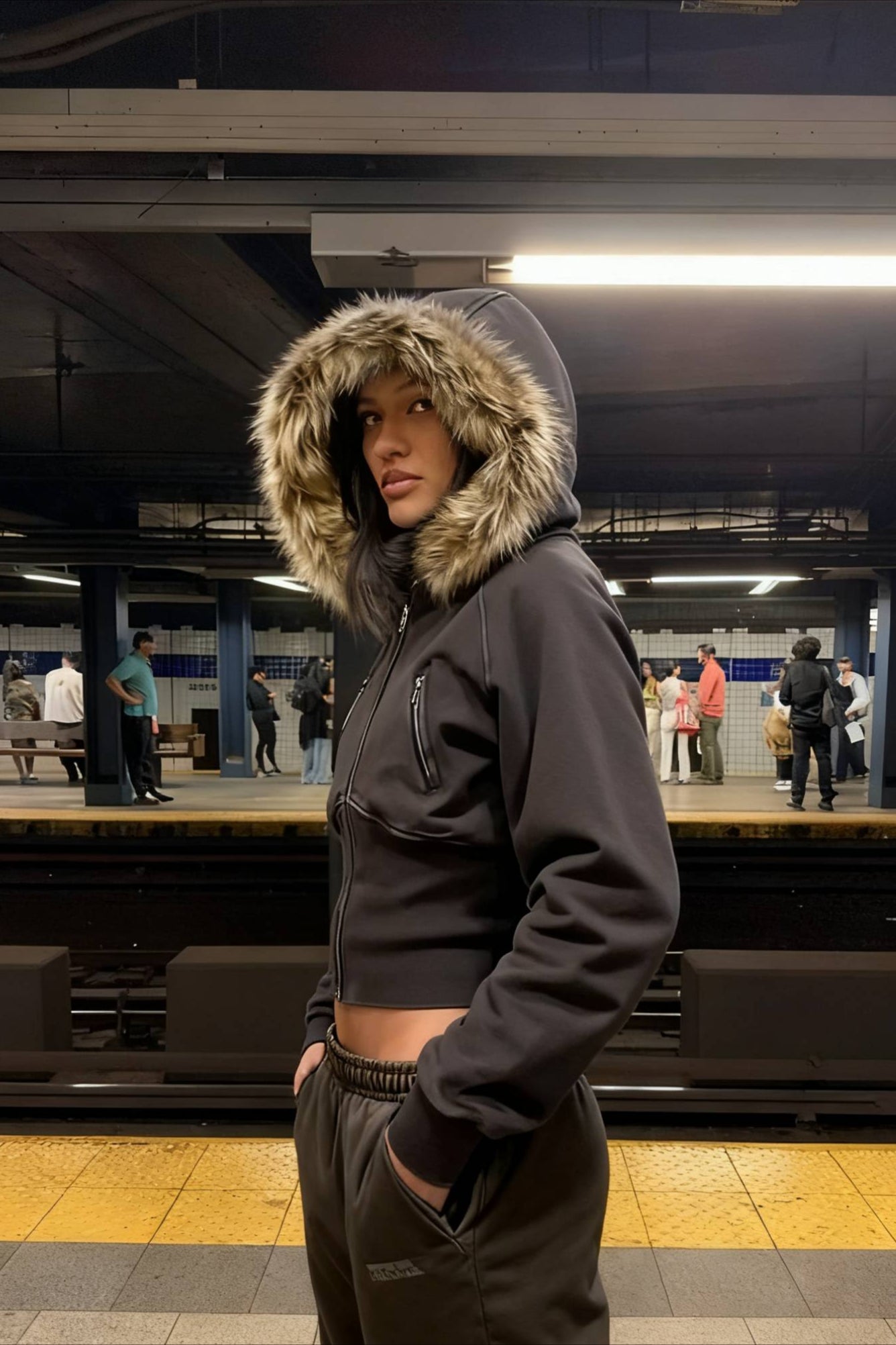 Street Style Fur Trim Sweatshirt Jacket