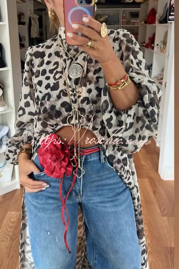 Tanya Lace Pattern Mock Neck Balloon Sleeve High Low Maxi Top